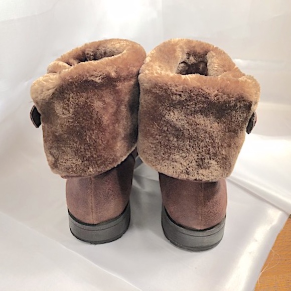 Bass Leather Brown fur ankle boots Sz 10M - Picture 4 of 6